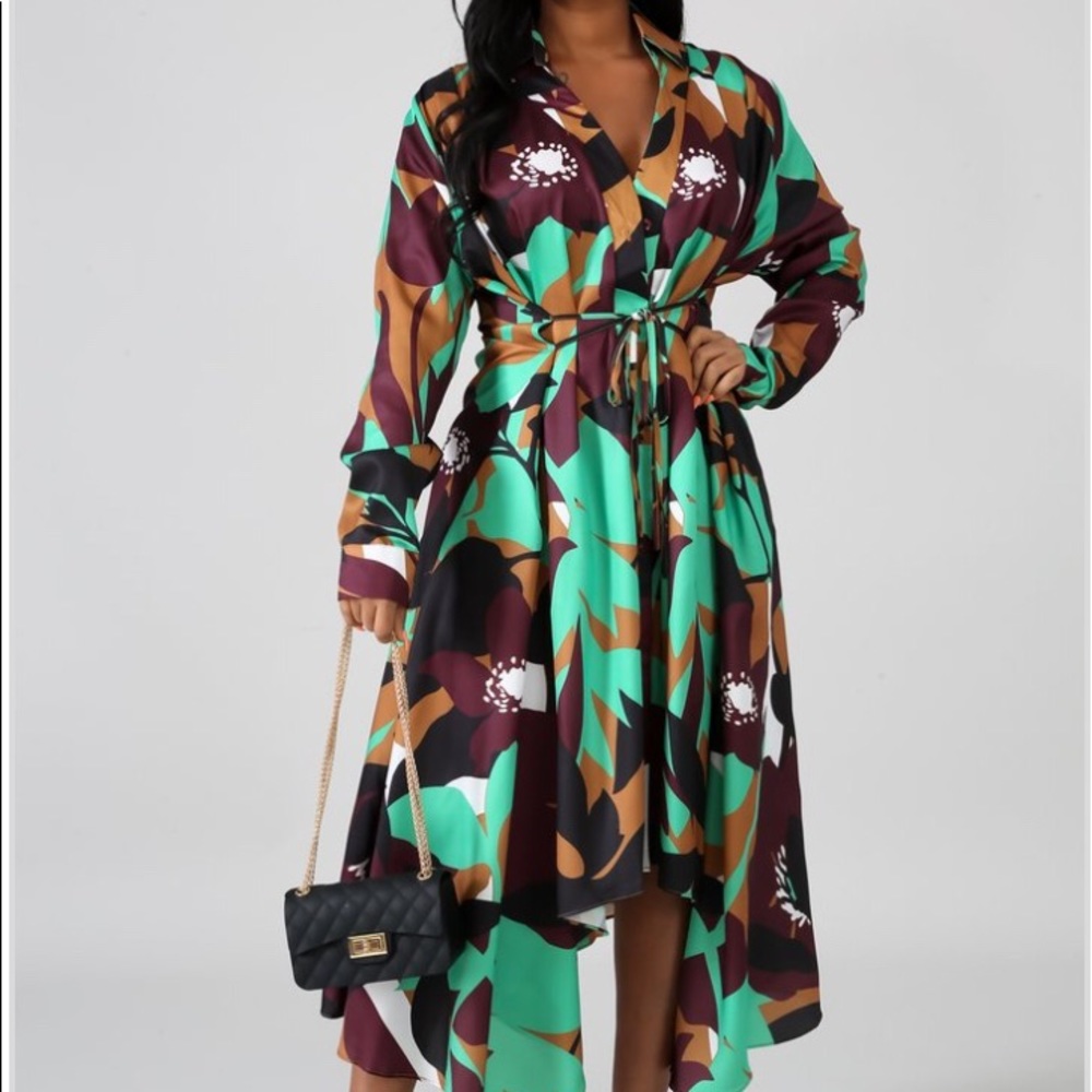🌟HP🌟Dani Green & Brown Long Sleeve Dress👗 - Picture 6 of 15